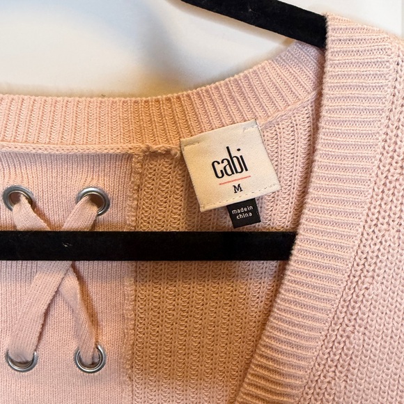 CABI Eliza Cardigan Sweater Pale Pink Cotton Ribbed Lace Back 3357 - Picture 3 of 4